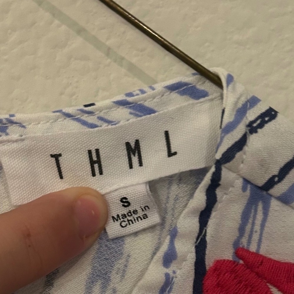 THML Small Embroidered Babydoll Top Blue Stripe Flutter Sleeve Boho Peasant - Picture 3 of 11